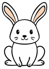 Obraz premium Cartoon illustration of a cute white bunny with large ears and black outline