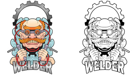 Funny welder, double illustration design