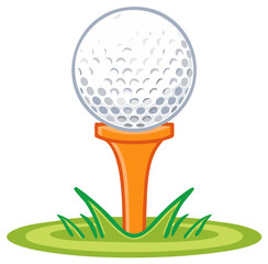 Golf ball on tee over green grass