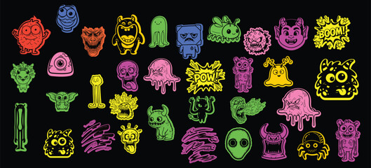 Neon Monster Sticker Pack & Comic Icons for Merch and Kids' Design