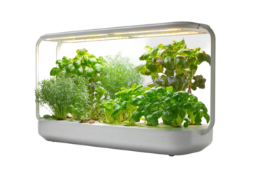 Indoor plant hydroponic kit with lights isolated on transparent background