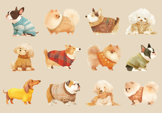 Adorable Dogs In Cozy Sweaters Element Set