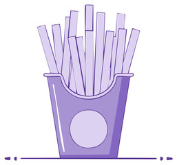 Purple french fries in a simple carton box vector illustration