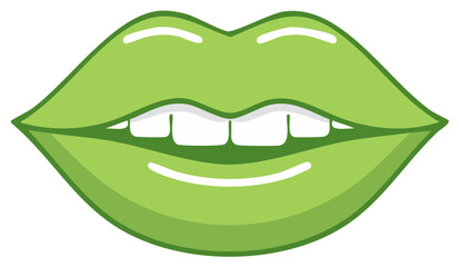 Obraz premium Cartoon Green Lips with White Teeth Smiling Mouth Expression Beauty Illustration