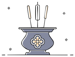 Incense burner with sticks and floral decoration