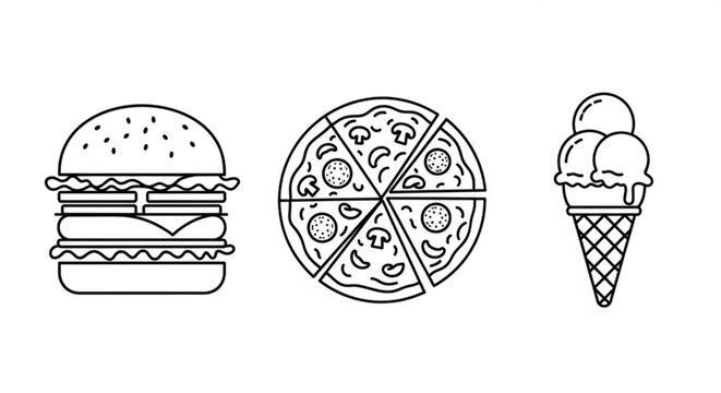 Burger pizza ice cream vector illustration for fast food restaurant menu and food delivery service design 100