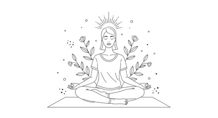 Yoga meditation mindful wellness zen spiritual practice relaxation pose woman lotus position vector art 100