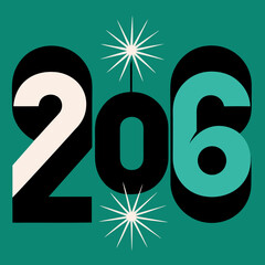 Retro new year 206 design with stars and bold typography for holiday celebration |editable svg