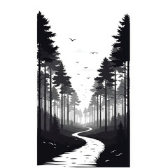 Forest path silhouette vector icon on white background 