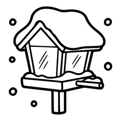 Snow Covered Bird Feeder Illustration for Winter Christmas Season