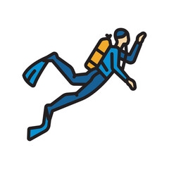 Scuba diver black line icon for digital and print projects.