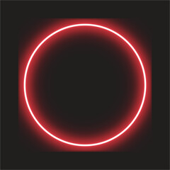 Red Neon Glowing Circle Frame Vector - Electric Round Border with Light Effect