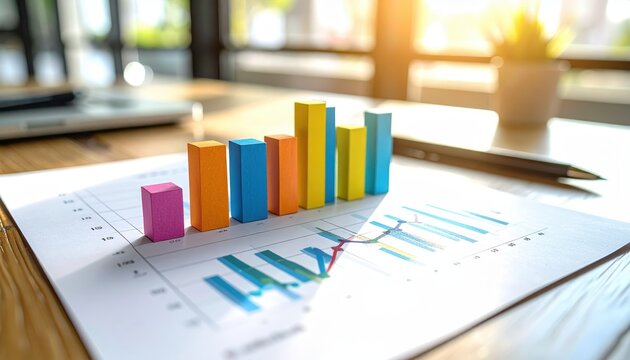 Colorful bar chart on a graph paper sheet