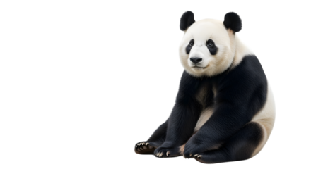 Giant panda sitting isolated on black background looking at the camera