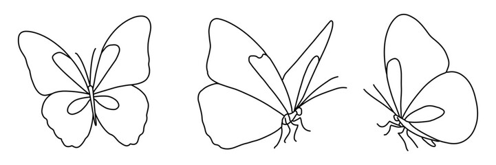 Collection of butterfly  line drawing for minimalist design, logo, Wall decor, prints, Social media. butterfly silhouette line art hand drawing. Simple vector illustration minimalist style. 