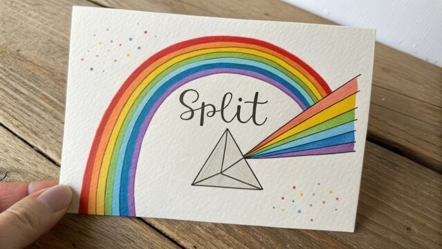 Colorful sketch of a prism splitting light into a rainbow