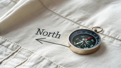Compass pointing North on a clean linen cloth