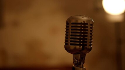 Vintage microphone whispers stories in a softly lit, empty room for lo-fi vibes