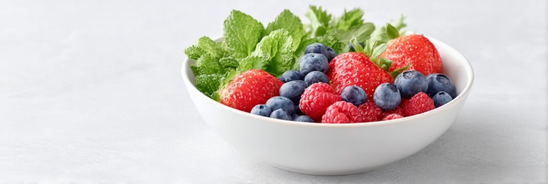 Bowl of fruit with blueberries and strawberries - Powered by Adobe