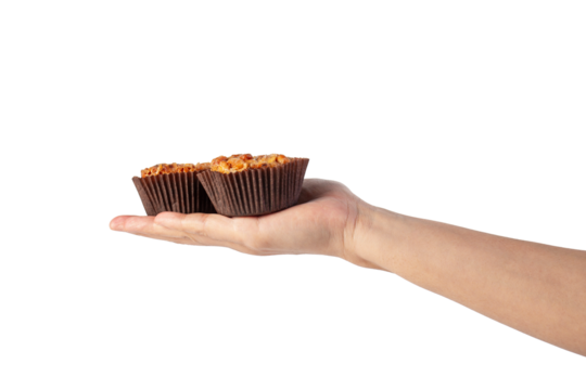 Toffee cake, a close up of homemade caramel nut chocolate cake bakery isolated on transparent background.