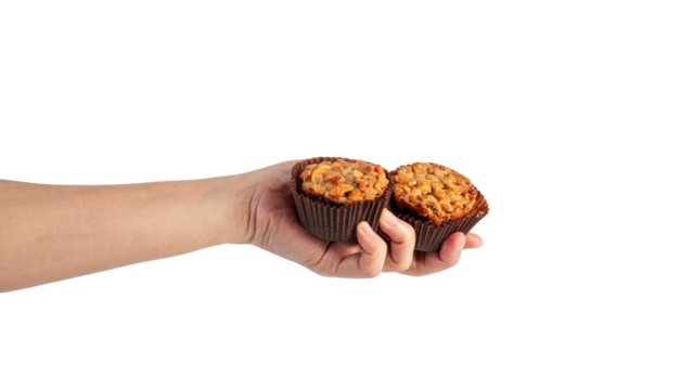 Toffee cake, a close up of homemade caramel nut chocolate cake bakery isolated on transparent background.