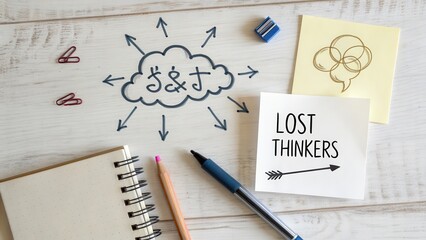 Creative flat lay of a cloud sketch with arrows and notes