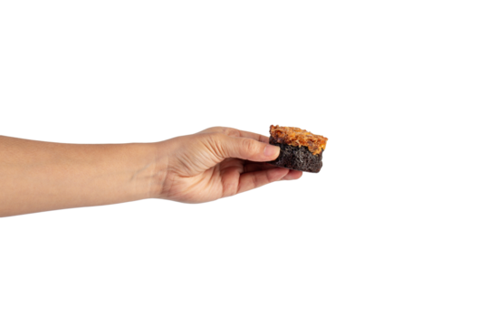 Toffee cake, a close up of homemade caramel nut chocolate cake bakery isolated on transparent background. - Powered by Adobe