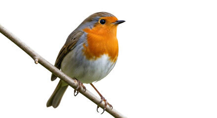European robin perched on a twig against a black background