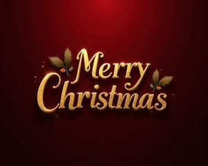 Elegant Gold Foil Merry Christmas Typography on Burgundy