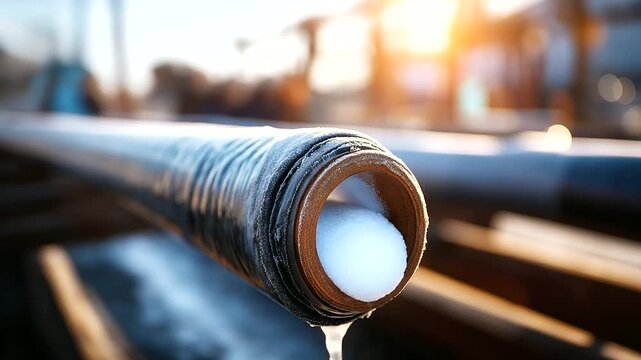 Close up of pipeline insulation wrapping material thermal protection layer infrastructure technology foam insulation visible construction detail pipe surface and materials def