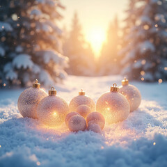 christmas balls on snow