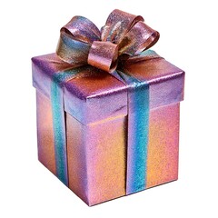 Wrapped giftbox with glittering paper and ribbon isolated on white background