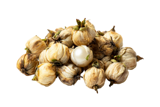 Loose leaf jasmine pearl tea isolated on transparent background