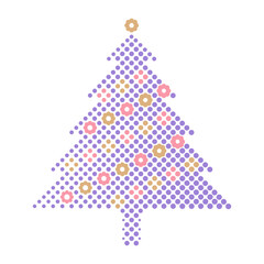 Contemporary Christmas tree illustration stylish halftone pattern purple dots