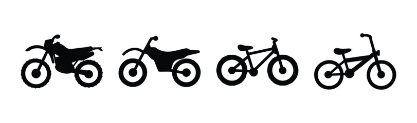 Fototapeta premium Silhouettes of dirt bikes and bicycles for transportation