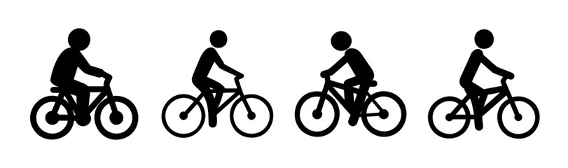 Cyclist stick figures set, people riding bicycles symbols