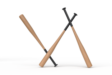 Wooden baseball bat mockup isolated on white background. 3d Sports equipment wood stick, player base equipment clipart. Wooden vintage tool, american field sport game or Ads sports