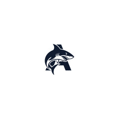 Shark illustration with initial letter a vector design element