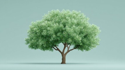 A tree is standing alone in a green field