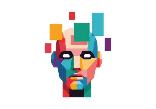 Abstract geometric human face with vibrant cubes in wpap style