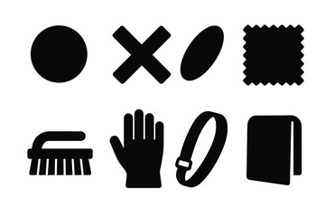 Silhouette icons of car cleaning tools and supplies in black set