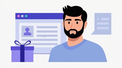 User Profile Page With Gift Box Icon Representing Online Loyalty Reward Program