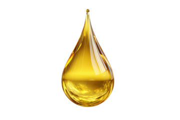 Golden liquid drop with reflections against black background yellow