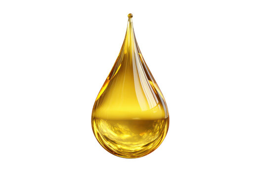 Golden liquid drop with reflections against black background yellow