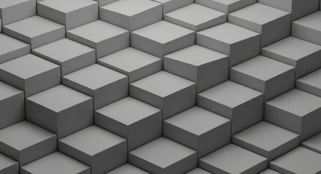 Monochromatic arrangement of gray cubes in a staggered geometric pattern