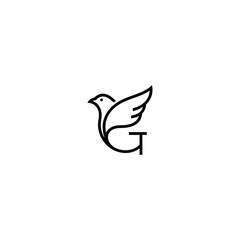 Minimalist bird and letter g logo design on white background