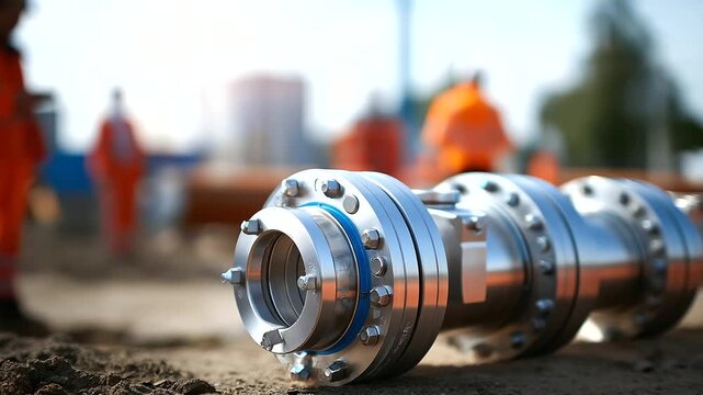 Pipeline expansion joint installation infrastructure flexibility feature thermal movement accommodation specialized fitting construction detail installation work defocused