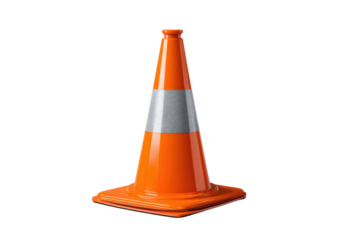 Orange traffic cone with reflective silver band on black background safety warning