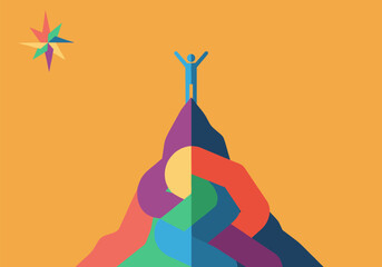 Motivational journey: colorful paths to success on mountain summit