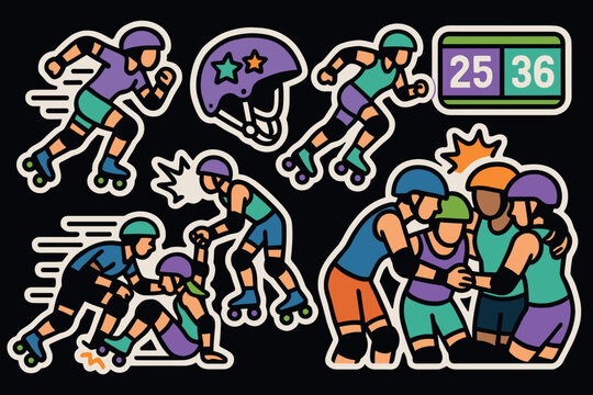 Roller derby action: vibrant sport scenes with dynamic movement and team spirit